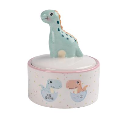 China Personalized Design Necklace Storage Box Round Ceramic Dinosaur Shaped Ceramic Trinket Box for sale