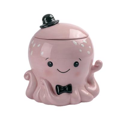 China Customized Viable Logo Decorative Octopus Design Ceramic Cookie Storage Jar for sale