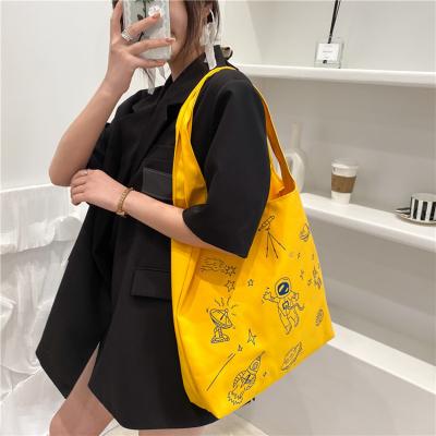 China Custom Made Simplicity Korean Style Eco-friendly Shopping Bags Printing High Quality Canvas Newspaper Swap Shoulder Handbag for sale