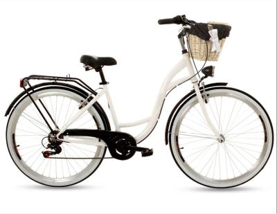 Κίνα 26 ιντσών 7 Speed Steel City Bikes Γυναίκες Κλασικό ποδήλατο με ξύλινο καλάθι προς πώληση