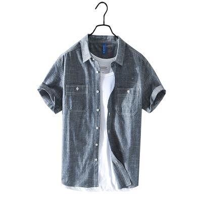 China Breathable Casual Vintage Solid Short Sleeve Shirt Plus Size Mens Shirts Mens Shirt for sale