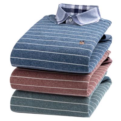 China Winter Flannel Shirt Blue And White Striped Embroidered Men's Anti-Pilling Shirt Shirt for sale