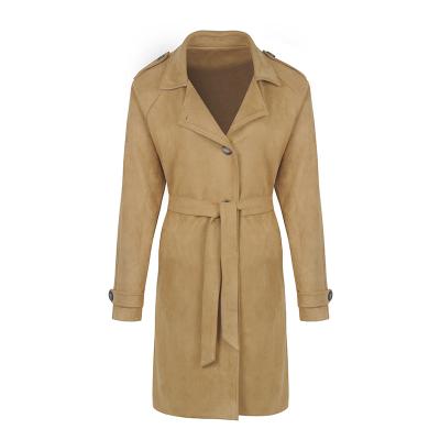 China Anti-wrinkle ladies slim fit suede fabric khaki wind hot sale casual coat for women for sale