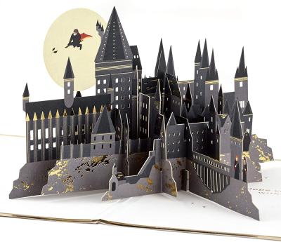 China Europe Customized Print Paper Wonderland Harry Potter Hogwarts Castle Pop Up Happy Birthday Greeting Card For Kids for sale