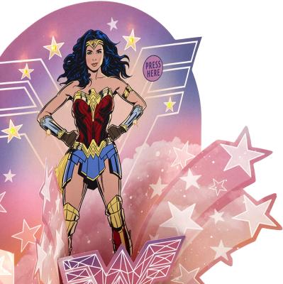 China America Customized Superhero Wholesale Fan Woman Wonder Print Paper 3D Pop Up Birthday Card With Music For Kids for sale