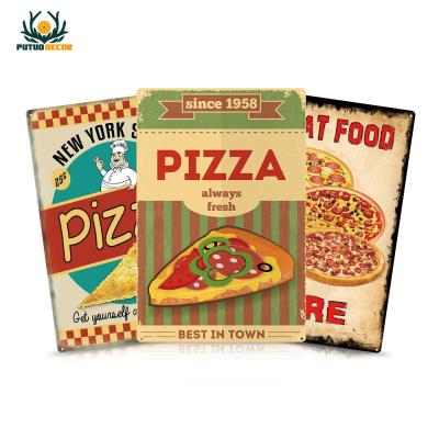 China American Pizza Vintage Metal Printing Tin Signs Cafe Restaurant Bistro Kitchen Wall Decor for sale