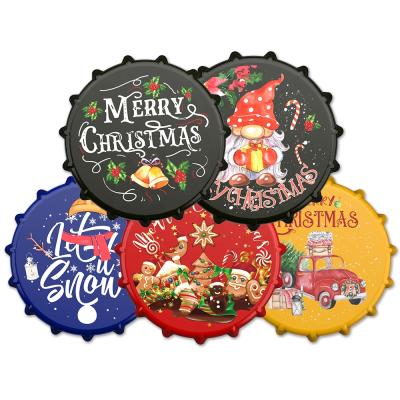 China American Cute Tin Sign Round Merry Christmas Capsule Metal Art Home Christmas Decor for sale