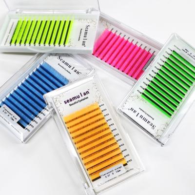 China Wholesale Seller A1 Natural Soft Cashmere Volume Colored Eye Lash Extensions Tray Long Colorful Mink Lash 0.10 Color Lashes for sale