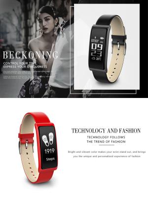 China Luxury leather strap smart wristband C9 assistive touch screen heartrate pedometer bracelets for sale