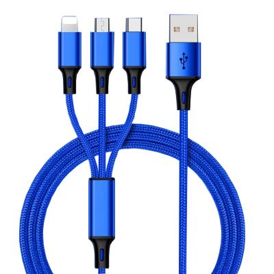 China Hot Sale Charging USB Cable 3 In 1 multi-use for Iphone & Micro Usb & Type c Nylon Braided for sale