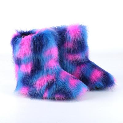 China 2021 New Arrival Lightweight Hot Selling Winter Snow Boots Colorful Faux Fox Fur High Boots for sale