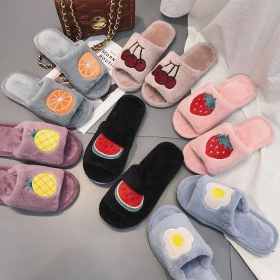 China New Women Trend Fashion Cartoon Cute Fruit Slippers Cherry Strawberry Winter Warm Slippers Indoor Home Shoes Plush Stuffed Flip Flops for sale