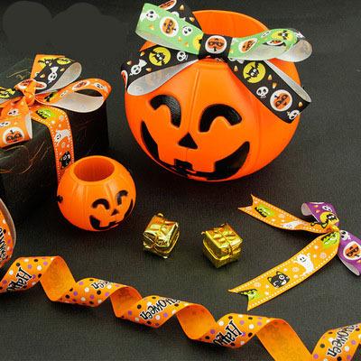 China High Tenacity 2.5cm Halloween accessories DIY gift decoration pumpkin English Festival printed webbing belt for sale