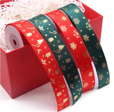 China Other 2.5cm small roll 10m Christmas gilded polyester ribbon printing ribbon for sale