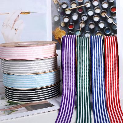 China Other 2.5cm striped polyester gift box flower packaging rib tape printed cake ribbon for sale