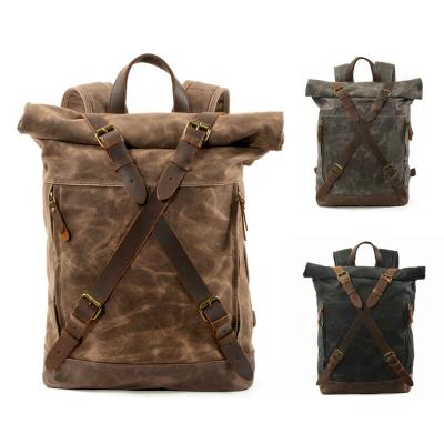 China Wholesale Custom Waterproof Vintage Man Backbag Waxed Canvas Cylinder Office Backpack Y0158 for sale