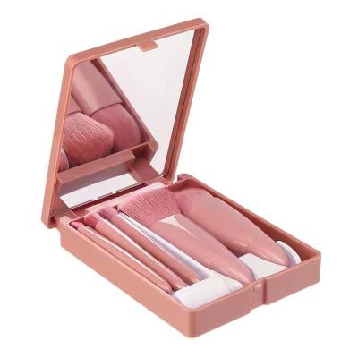 China / Wholesale 5pcs Makeup Brushes With Mirror In A Case Portable Mini Complete Function Cosmetic Brushes Kit for sale