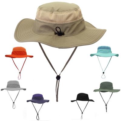 China Product Promotion Printed Unisex Lightweight Wide Brim Bucket Adjustable Cord Bonie Windproof Mesh Quick Dry Sun Hat UPF 50+ for sale