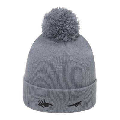 China Promotion Customized Solid Color Beanie MOQ 100 Patch Acrylic Pom Pom Winter Embroidery Designers Knit Beanie Hat for sale