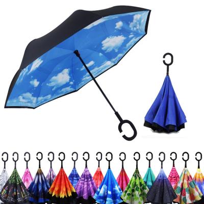 China 8k Direction Beach Umbrella White Car Golf Sun Double Layer C Shaped Straight Handle Waterproof Automatic Reverse Inverted Umbrella Upside Down UV Protection for sale