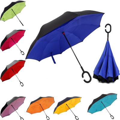 China 8k Custom Printed Direction Beach Umbrella Car Golf Sun Double Layer C Shaped Straight Handle Automatic Reverse Inverted UV Protection Upside Down Umbrella for sale