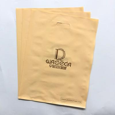 China Recyclable Custom Printed Logo Design Plastic Bag LDPE/HDPE Die Cut Bag Shopping Bag for sale