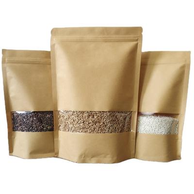 China Moisture Proof Food Stand Up Pouch Kraft Paper Packaging Bag With Clear Window Zipper Bags For Food for sale