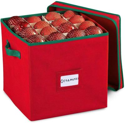 China ANQI Nonwoven Christmas Folding Durable With Removable Lid Stores Standard Christmas Ornament Storage Box Of Up To 64 Holiday Ornaments for sale