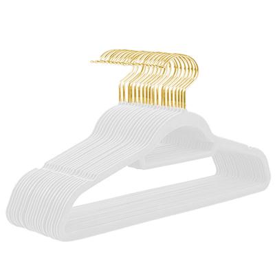 China CLASSIC Fashionable Velvet Pack of 50 Clothing Hangers Flocked Velvet Cloth Hanger Gold Non-slip Hook for sale