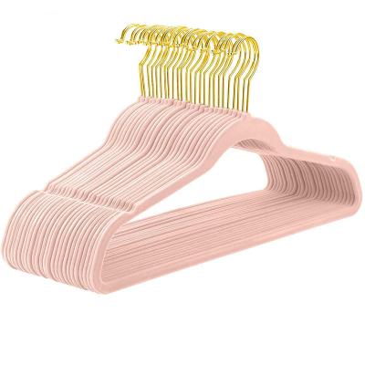 China CLASSIC Heavy Duty Gold Hangs Velvet Hangers Non Slip Velvet Assembled Suit Hanger Blush Pink for sale