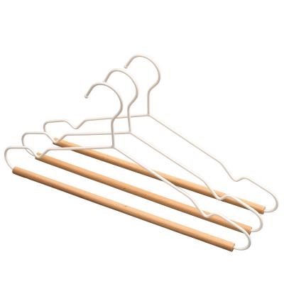 China Simple Nordic Style Beech Wooden Hanger Minimalist Ironwork Wooden White Clothes Hanging Household Clothes Support Stain Black for sale