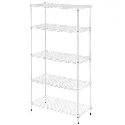 China ANQI Good Quality 5-Shelf Storage Shelving Unit Factory Made Heavy Duty White Solid Viable Wire Rack Chrome Metal Organizer for sale