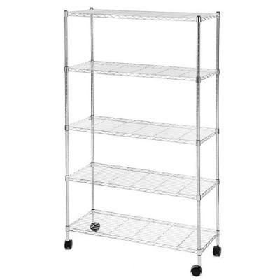 China ANQI 5-Shelf Good Quality Good Quality Factory Made Heavy Duty Storage Shelving Unit Top With Wheel Casters Metal Wire Rack Chrome Organizer for sale