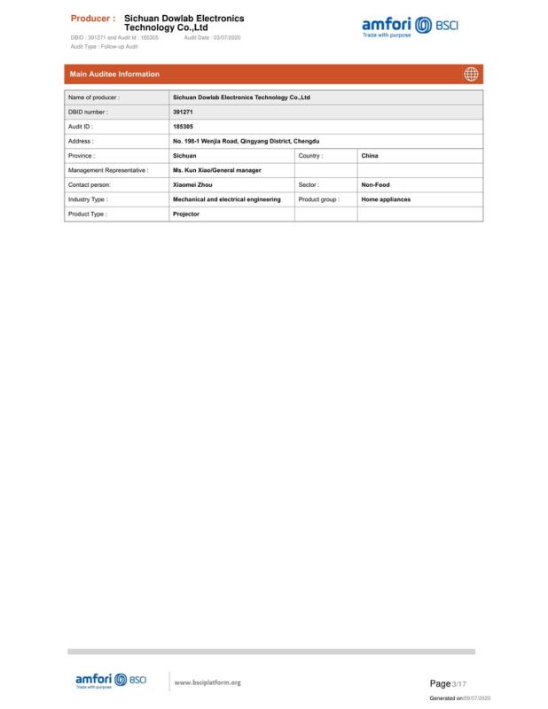 BSCI - Sichuan Dowlab Electronics Technology Co., Ltd.