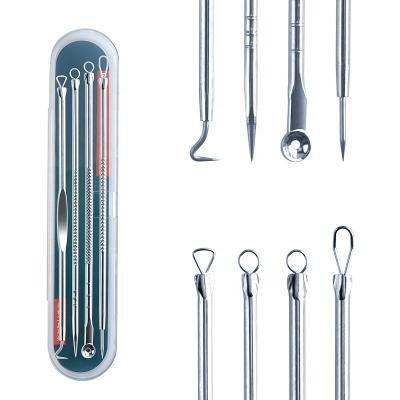 China Custom Made Acne Treatment Carbon Steel 4pcs Blackhead Pimple Needle Needle Acne Remover Tool Kit for sale