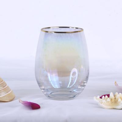 China High Quality Iridescent Home Decoration Candle Holder Gold Rim Candle Vessel For Theme Party Decoration for sale