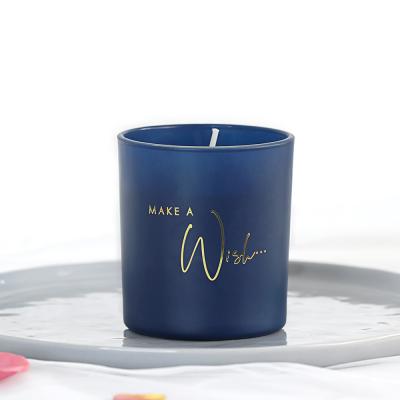 China Home Decor Matte Candle Jar Luxury Blue Gold Foil Candle Holder Custom Made for sale