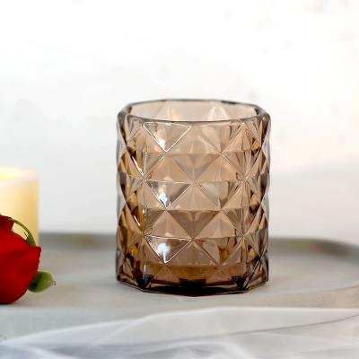 China Decoration Wedding Home Decoration Amber Glass Candle Holder For Scented Candle for sale