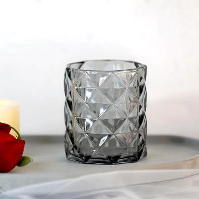 China Decoration Party Home Wedding Use Diamond Cut Candle Jar Modern Glass Candle Holder For Scented Candle for sale