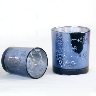 China Home Decor Home Decor Set of 3 Blue and Silver Christmas Candle Holders for sale