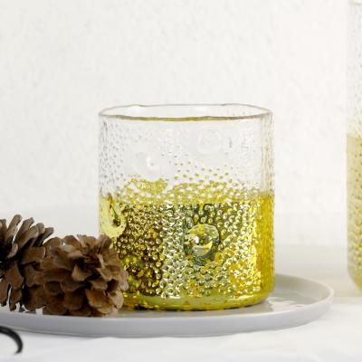 China Wholesale Home Decoration Candle Jars Embossed Golden Dot Pattern Glass Large Candle Jars for sale