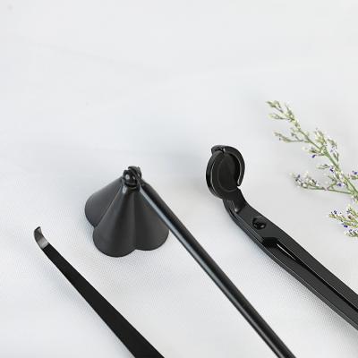 China Wholesale Cutout Universal 3 Pieces Matte Black Snuffer Dipper Wick Care Trimmers Kit Candle Set for sale