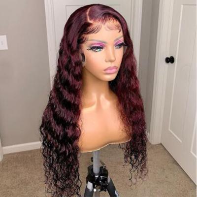 China Baby Hair Around And Pre Plucked Wigs Burgundy Water Wave Hair 13x4 Lace Front Wig Brazilian Hair Wigs Deep Curly Red For Black Women for sale