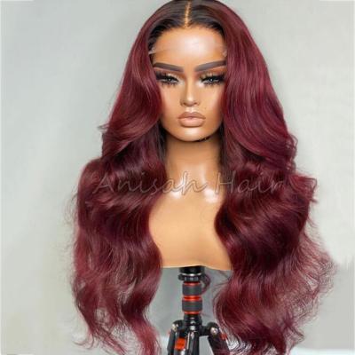 China Baby Hair Around And Pre Plucked Swiss Lace Front Wig For Black Women Burgundy Wig 1bT99J Ombre Virgin Hair Red Brazilian Hair Wigs Wholesale for sale