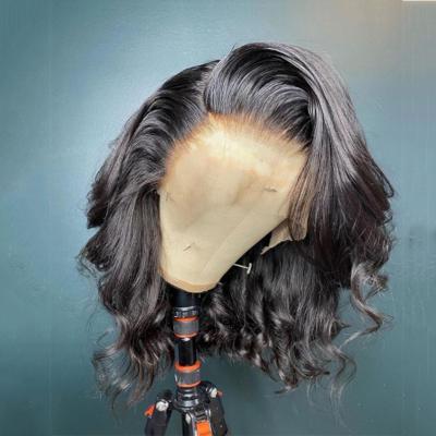 China Baby Hair Around And Short Pre Plucked Bob Wavy HD Lace Frontal Wig Seller 100% Brazilian Unprocessed Natural Raw Human Hair Cuticle Aligned Lace Wig for sale