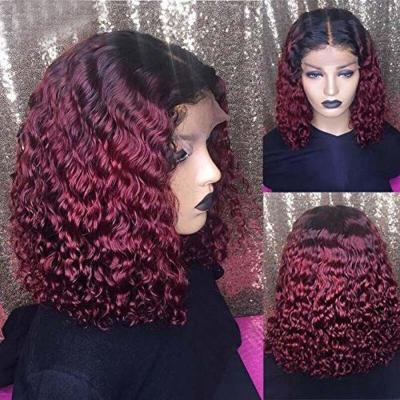 China Baby Hair Round And Pre-Plucked Ombre Color 1B/30 1B/99J Burgundy Color Short Curly Wig Water Wave Hair Lace Front Wigs Curly Hair Bob Wigs for sale