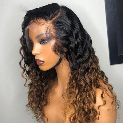 China Baby Hair Around And Swiss Lace Wig Factory Pre Plucked Lace Front Wig Brown Ombre Color Lace Hair Brazilian Deep Curly Full Part Wig Wholesale for sale