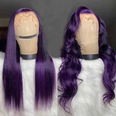 China Baby Hair Around And Pre-Plucked Raw Brazilian Purple Lace Wig Human Hair Glueless Swiss Headband Wigs Cuticle Aligned Colored Lace Front Wig for sale