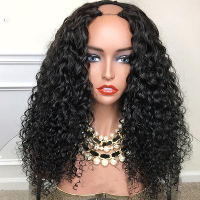 China Baby Hair Around And Pre Plucked Curly Curly Brazilian Remy U Part Hair Wig 150% Density Virgin Brazilian Middle Afro U Part Wigs For Black Women for sale