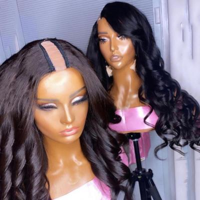 China Baby Hair Around And Wholesale Pre Plucked Remy Brazilian Human Hair Body Wave U Part Wig Hair For Color Women Wavy U Part Hair Wigs for sale